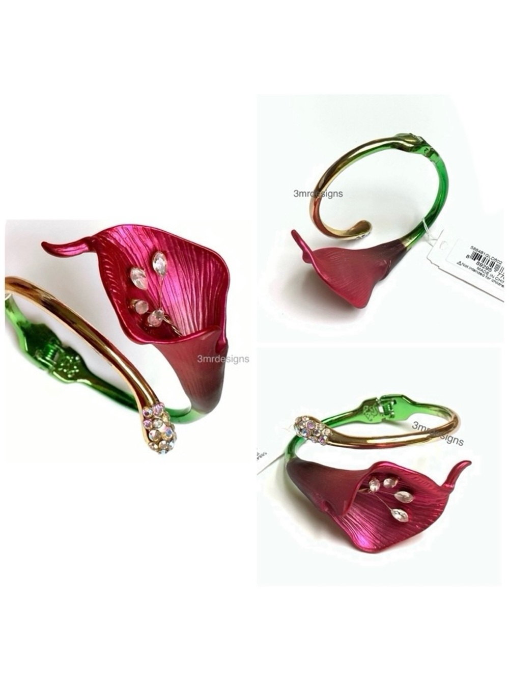 NWT Betsey Johnson 💋CALLA LILY Gold Tone Stones Metallic Ombré Hinge Bracelet